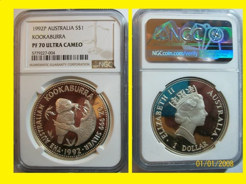 1992 P Australia Kookaburra NGC proof pf 70 uc 1 oz Silver rare low mint POP 10