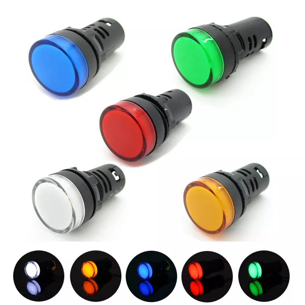 LED Indicator Pilot Light Signal Lamp Pure Red Green Blue Yellow White 12V 22mm