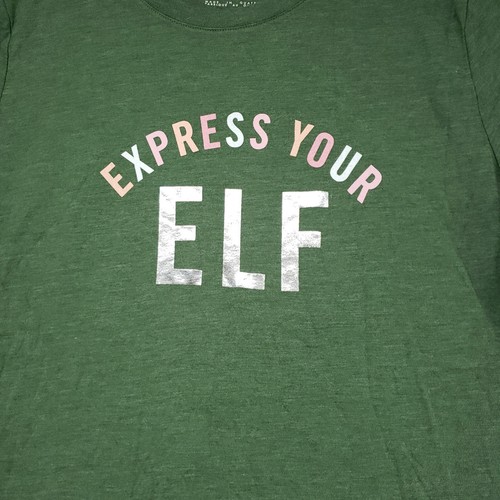 Express Your Elf Womens XXL Green T-Shirt Reflective Letters Crew Neck - Picture 4 of 17