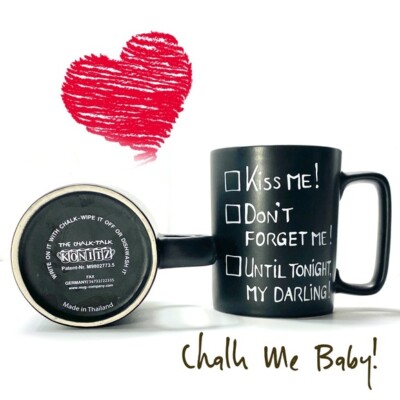 Set of 2 Black Chalk Talk KONITZ Valentine Coffee Mugs -Kiss Me -Don't Forget Me