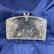 Vintage 1950's Clear Plastic Lucite Clutch Handbag Purse Rhinestones