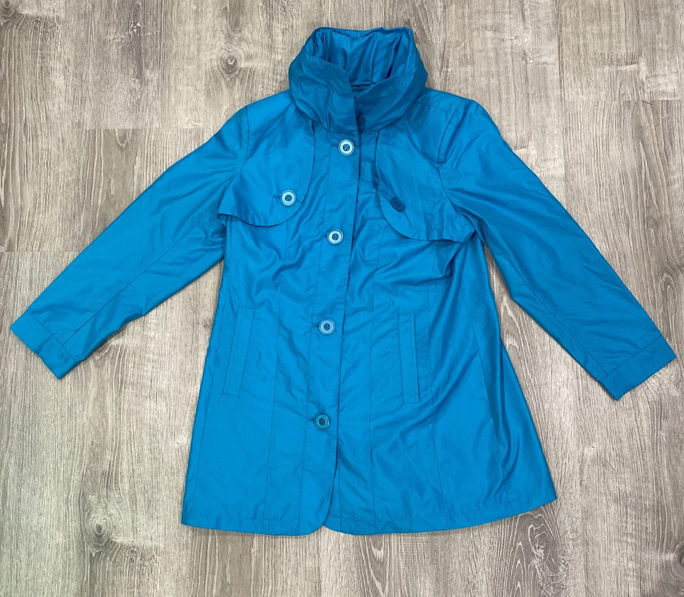 Chaqueta Abrigo Mujer Dennis Basso Azul Abotonada Poliéster Capucha Talla Mediana Foto 3 de 4