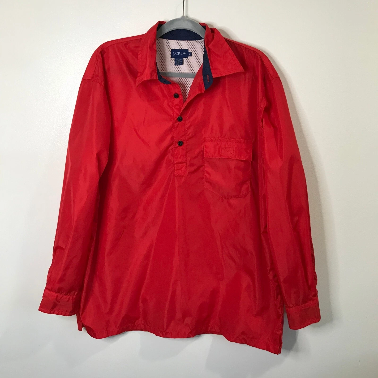 J. Crew Windbreaker Shirt Jacket Golf Mens Size Medium M Red Nylon Pullover