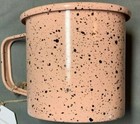  Fiddle & Fern Speckled BLUSH  CORAL BLACK SPOTS 24oz Enamel Coffee Tea Mug NWT