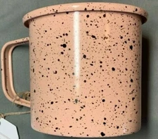  Fiddle & Fern Speckled BLUSH  CORAL BLACK SPOTS 24oz Enamel Coffee Tea Mug NWT