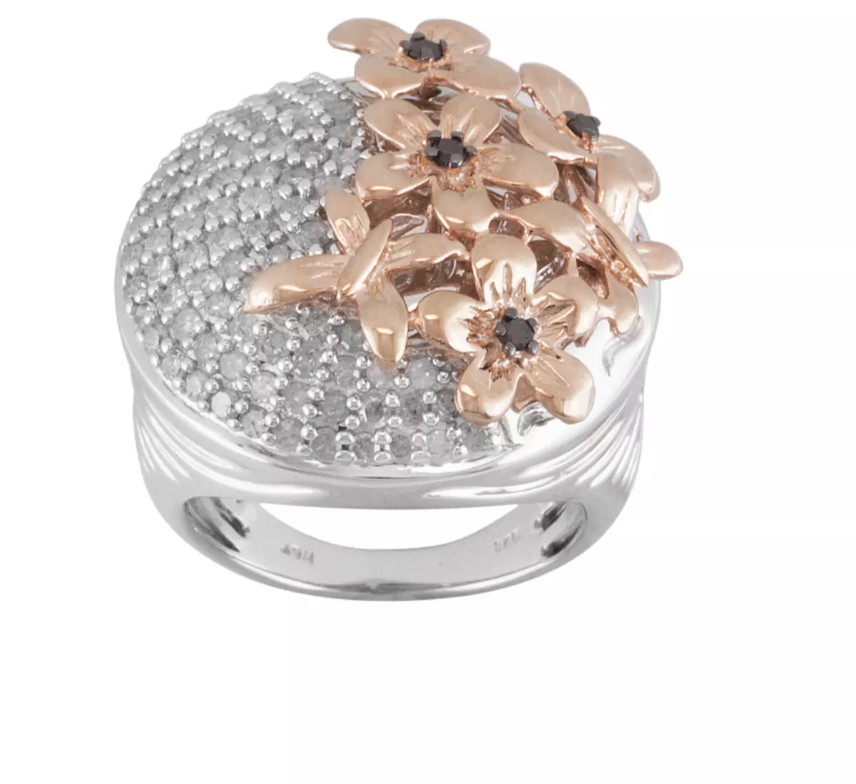 91CTW RED WHITE DIAMOND RHODIUM 14K ROSE GOLD SILVER FLOWER RING