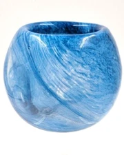 GRAY STAN BRITISH ART GLASS BLUE CLUTHRA ROLLED RIM VASE GREAT COLOR GRAYSTAN