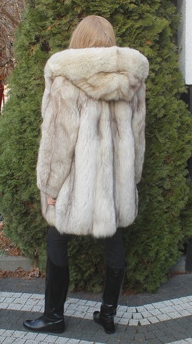 100% Real Ranch Arctic Fox Fur Coat Jacket Outwear Clothing Fashion L - Picture 7 of 16