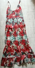 PISTACHIO New MAXI Dress LARGE bOHO hIPpY FESTIVAL Beach FLORAL Red BEIGE Green
