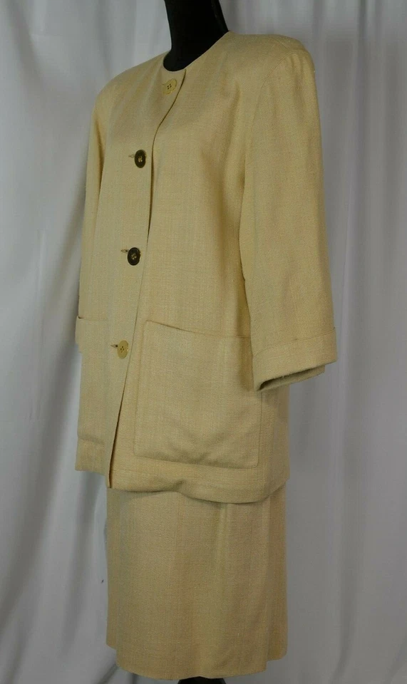 Traje Falda Mujer Gianfranco Ferre Talla 44 Italia Seda Tostado Futurista 8 US Carrera Foto 3 de 4