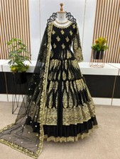 Reception Wear Black Faux Georgette Top Lehenga With Dupatta For Women