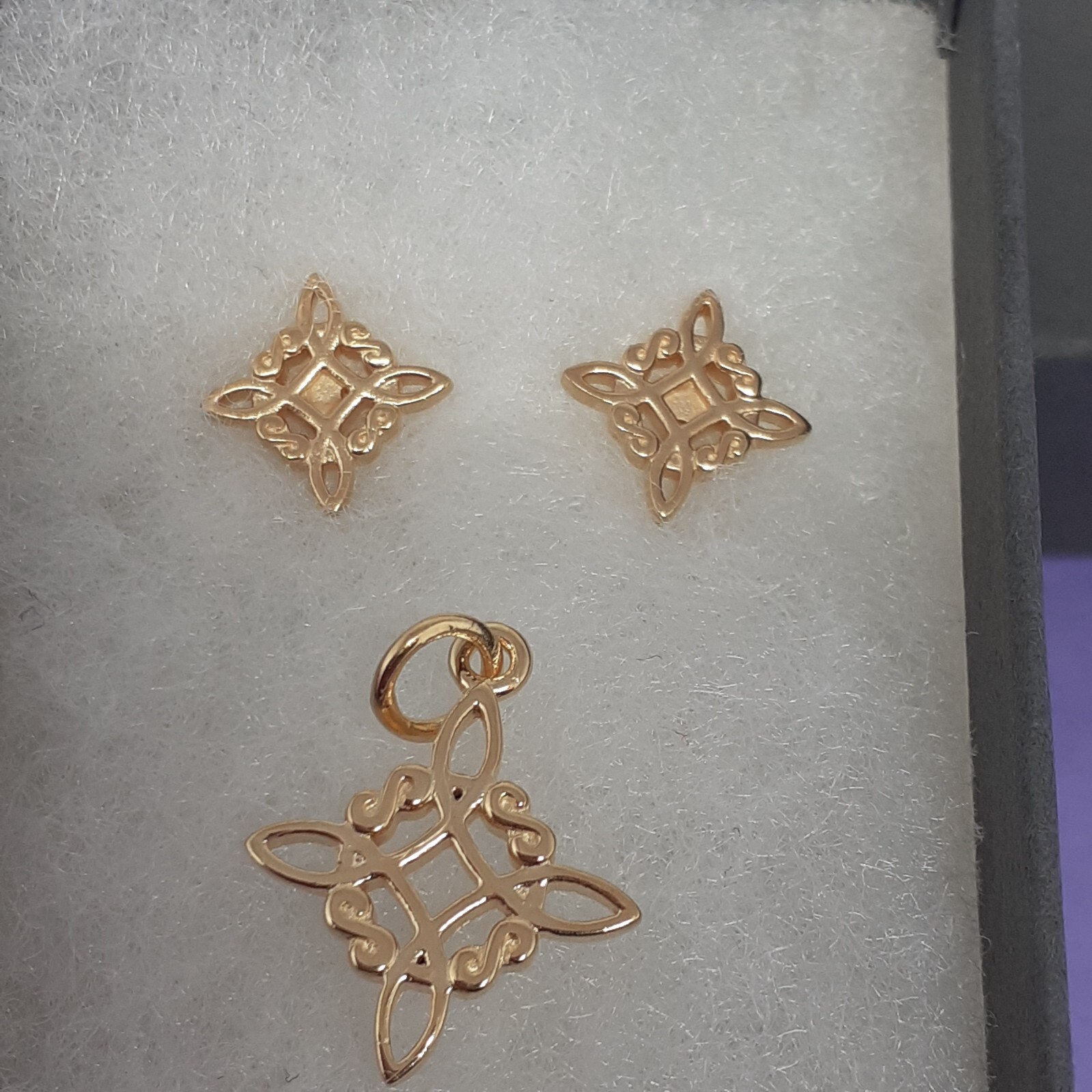 Sterling Silver 925 & 14k Gold Plated Witches Knot Charm Stud Earrings-image