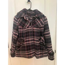 Via Wool Blend Peacoat Multicolor Button Down XS Plaid Pockets Academia Preppy