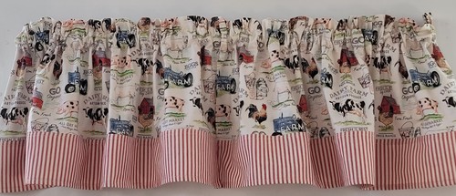 Farmhouse Valance Curtain with Red Ticking Stripe Trimming ( 41" W x 15.5" L) - 第 4/9 張圖片
