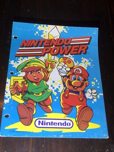 Vintage Nintendo Power 3 Hole School Folder Zelda Link & Super Mario 1988
