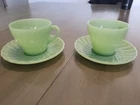 Vintage Fire King Anchor Hocking Jadeite Green Swirl Tea C&S Set  Shell-Set Of 2