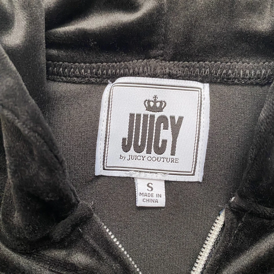 Jaqueta feminina Juicy Couture tamanho S veludo zíper completo com capuz - Preta  - Imagem 3 de 3