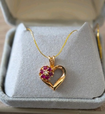 14k massiver Gold Rubin herzförmiger Anhänger gemarkt 14k