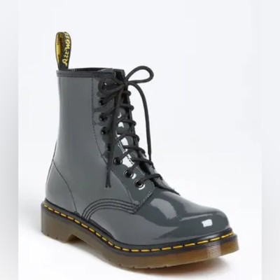 Doc Martens Womens 6 Patent Shiny Leather Lace Up Boots Gray Winter Fall Utility