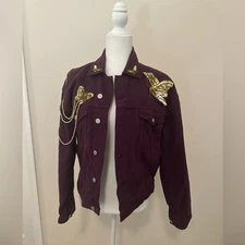 Vtg Emporio Gitano Purple Denim Jacket Sz S Sequin Embellished Butterfly Y2K 90s