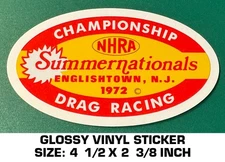 NHRA SUMMERNATIONALS 1972 ENGLISHTOWN - VINYL DECAL STICKER-VINTAGE DRAG RACING