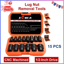 15PCS 1/2" Drive Lug Nut Removal Tools, Striped Wheel Lock Removal Kit Easy Out