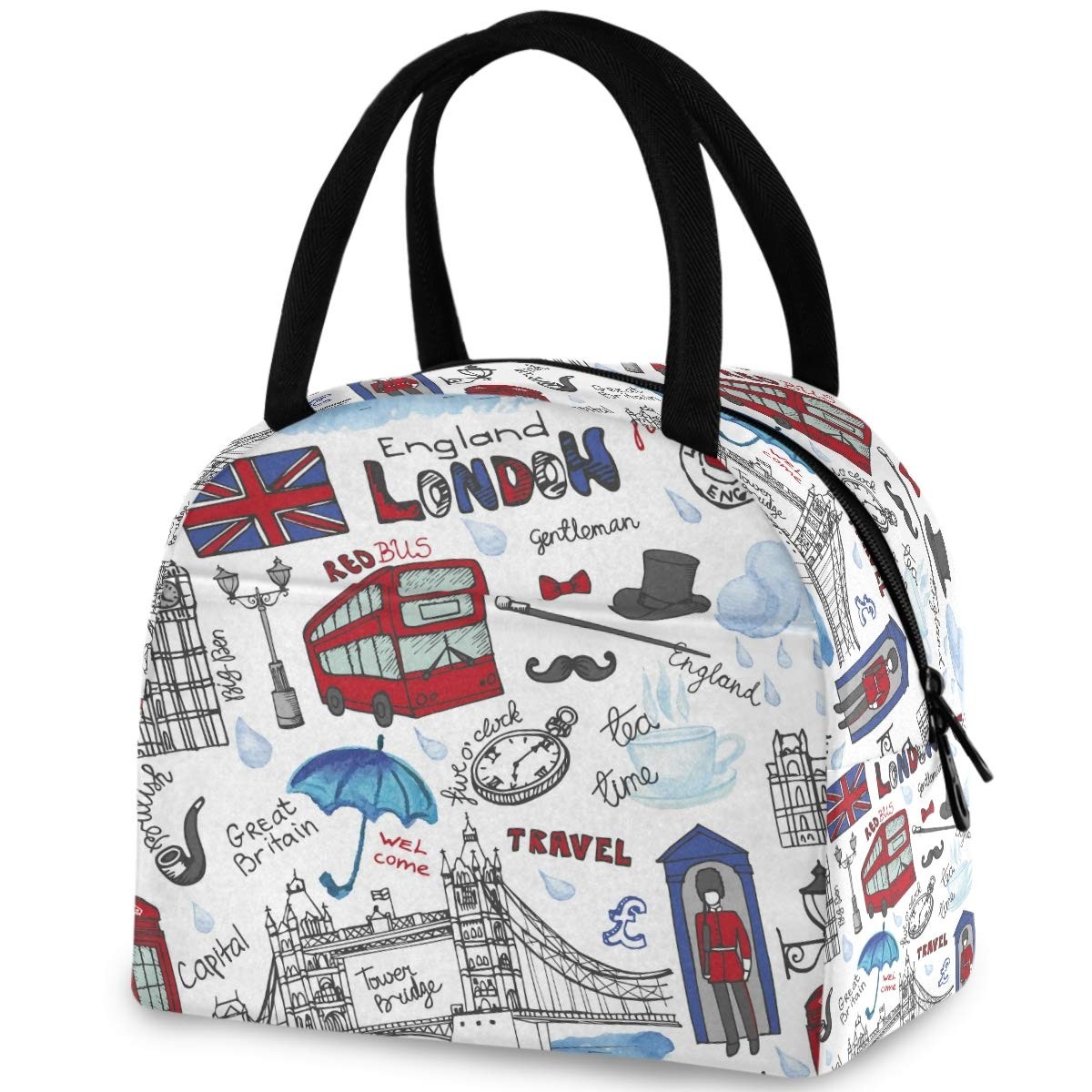 Landmark Lettering England London Landmark Symbols Lettering Pattern Reusable Lunch Tote ...
