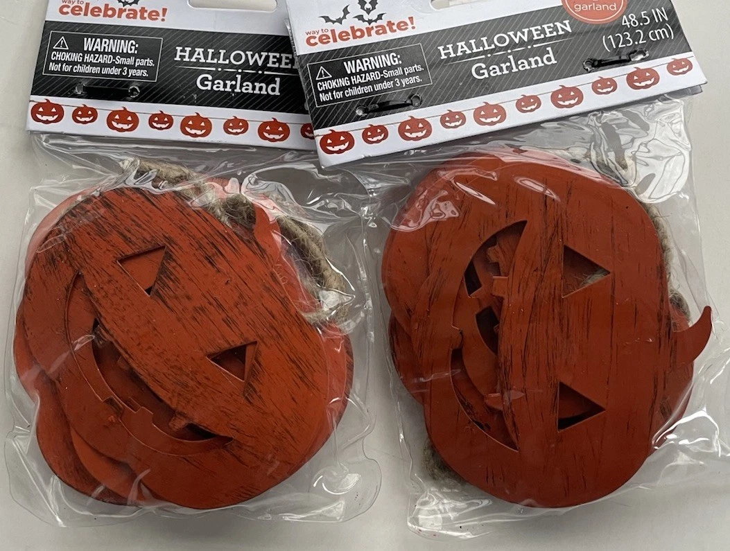 Halloween Pumpkin 48.5" Novelty Garland 2 Packs NEW