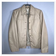J Crew Vintage Women s Beige Leather Jacket Sz M