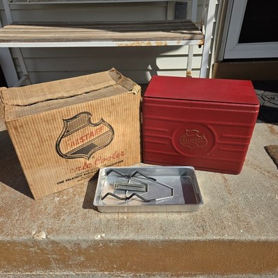 1940's Vintage Falstaff Beer Embossed Metal Portable Cooler Ice Box. W/BOX