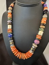 Tommy Rosita Singer T R Sterling Silver Orange Spiny Lapis Necklace 20in 19410