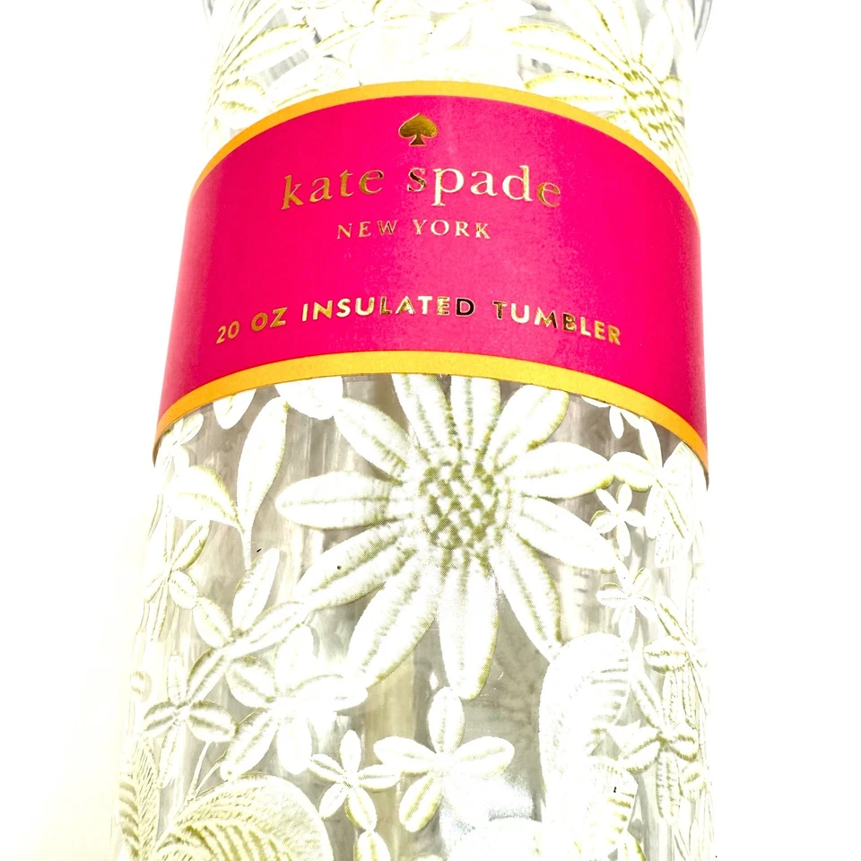 Kate Spade New York 20oz Insulated Tumbler Floral Lace Clear Cup Straw NEW - Image 3 of 4
