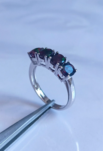 Natural Black Opal Round Gemstone Faceted Ring 925 Silver Sterling Fine Jewelry - Picture 7 of 10