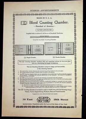 E. Leitz Elei Blood Counting Chamber Leeds Biddle Voltmeter Ad 1910's SC