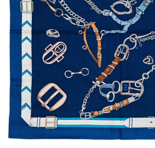 Auth. Hermes Les Chevaux Dechaines - Shawl CS140 Cashmere Silk - Marine New Tag - Picture 18 of 21