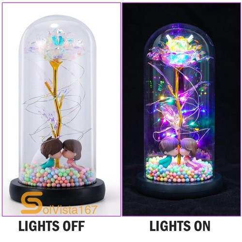 Eternal Forever Romantic Rose Flower In Glass Dome LED Light Mother`s Day Gift - Picture 13 of 102
