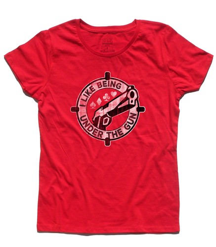 T-shirt donna I LIKE BEING UNDER THE GUN UTG poker texas hold'em pistola - Imagen 5 de 6