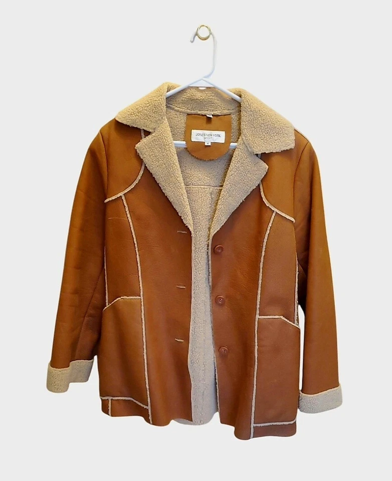 Jones New York Sport Genuine Leather Sherpa Lined Women's Jacket Size M