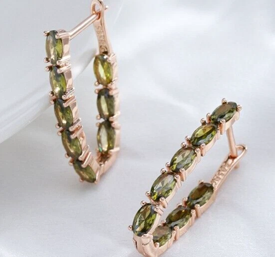 Шикарный 585 RG розового золота розового золота с натуральный перидот капли серьги - Изображение 2 из 3