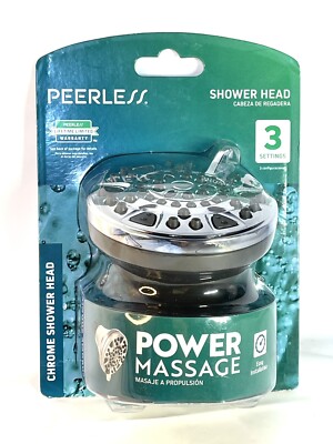 Bathroom Peerless High Pressure Shower Head, Power Massage, 3 Settings, Chrome
