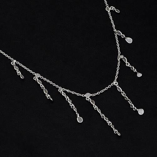 2.5 CTW Natural Diamond Polki Slice Long Chain Necklace In 925 Sterling Silver 6 - Picture 2 of 3