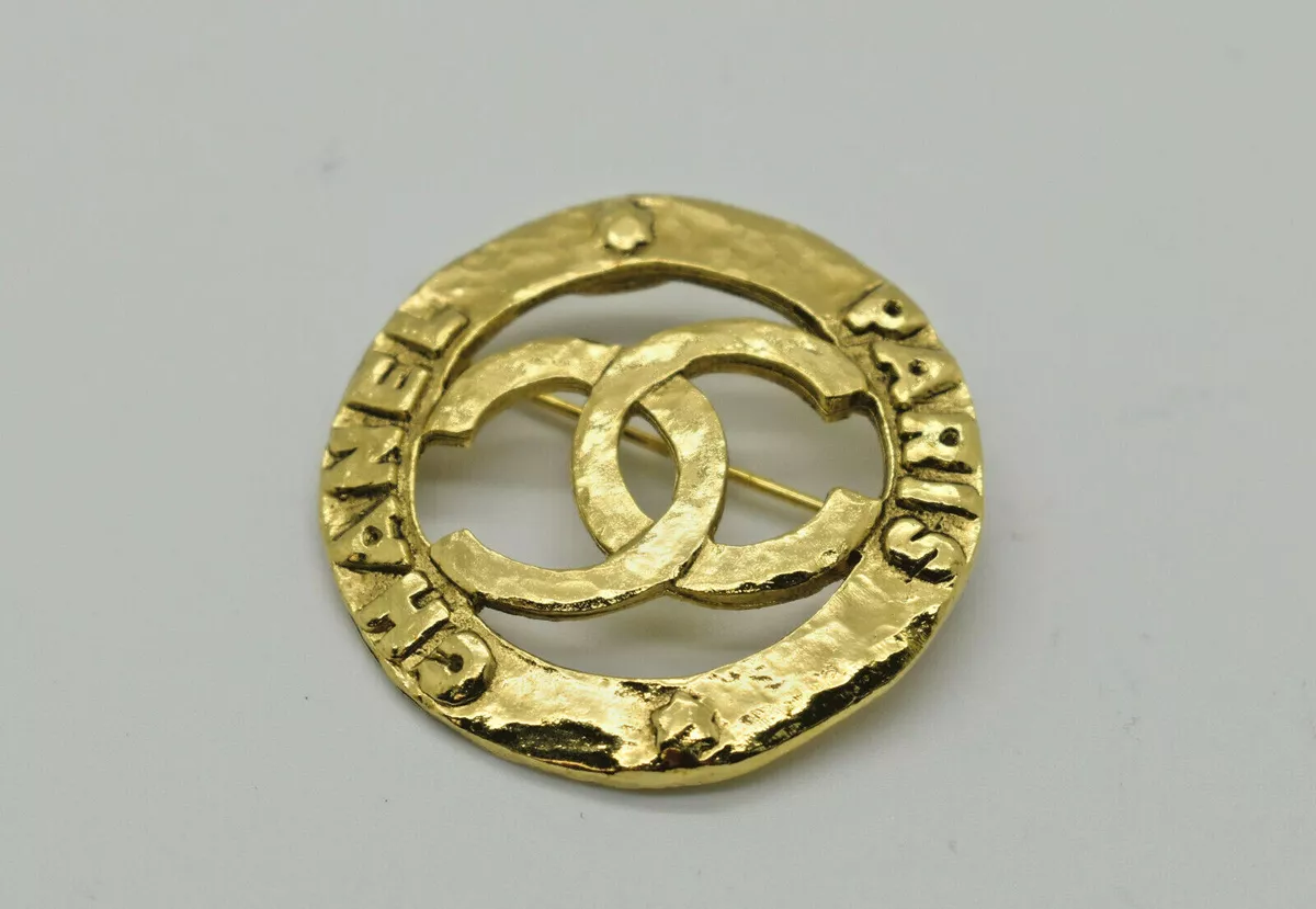 100% CHANEL Paris Vintage Logo Gold ToneCircle Brooch Pin | eBay