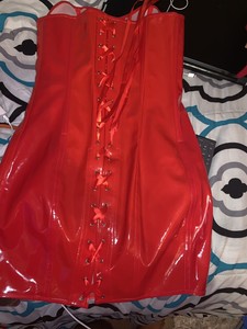 red pu dress