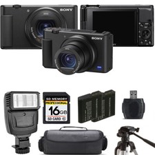 Sony ZV-1 Digital Camera Black Extra Battery Flash - 16GB Kit