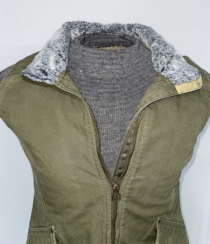 Noble Outfitters Full Zip Vest Green Canvas Faux Fur Collar Women's Medium - Picture 3 of 14