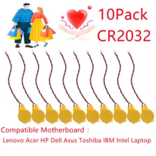 10x Two Pin Cmos Battery 2 Pin CR2032 For Lenovo Acer HP Dell Toshiba IBM Laptop