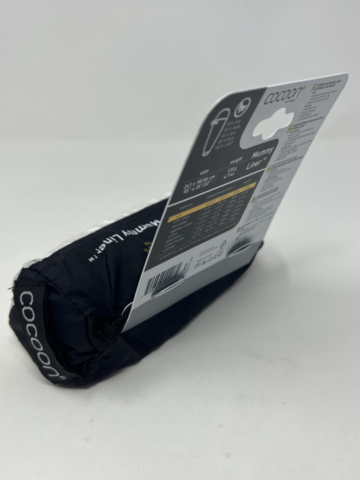 Cocoon Mummy Liner 100 Silk Sleeping Bag Liner 95" x 35" Weight 4.7oz