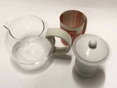 Bodum Assam White 1844  French Press Glass Teapot Stainless Steel Filter 34 Oz