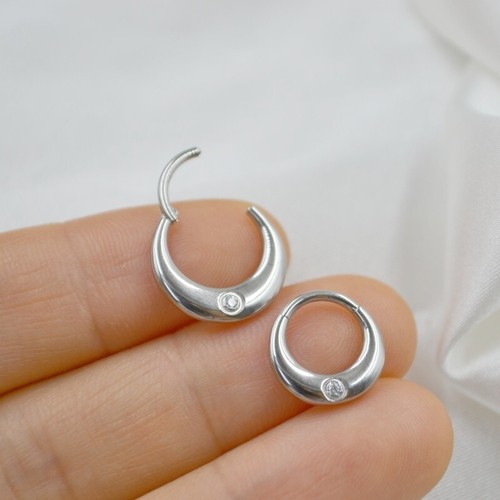 10pc G23 Titanium CZ Moon Earring Tragus Daith Ring Nose Clicker Body Piercing - Picture 5 of 16