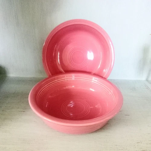 Set of 2 Fiestaware Rose Pink 7" Cereal  Soup Bowls Homer Laughlin HLC Vintage